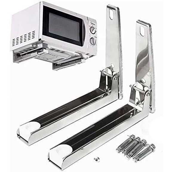 Universal Stainless Steel Microwave Mount Bracket, Support Frame Steel Foldable Stretch Shelf Rack Microwave Oven Wall Mount Bracket Stainless Silver