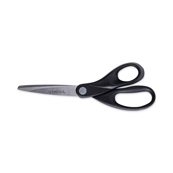 Universal Stainless Steel Office Scissors, 8" Long, 3.75" Cut Length, Black Straight Handle