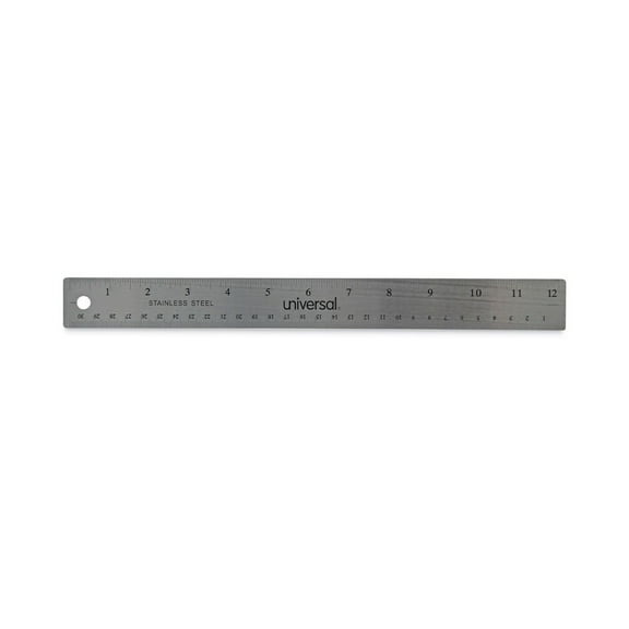 Universal Stainless Steel Ruler with Cork Back and Hanging Hole, Standard/Metric, 12" Long