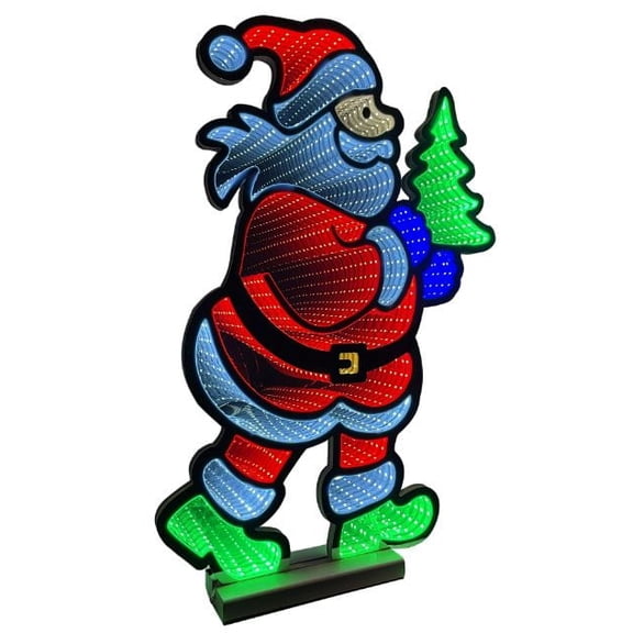 Universal Statues LED Lighted 3D Running Santa Christmas Infinity Mirror - 24"