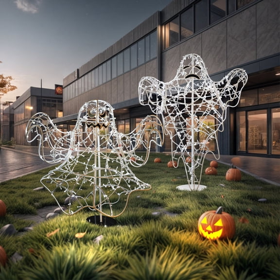 Universal Statues LED Lighted Phantom Ghost Outdoor Halloween Statue - 55" - White and Beige