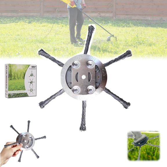 Universal Steel Wire Trimmer Head, Wire Weed Trimmer Head, 6 inch Steel Wire Weed Brush Cutter Trimmer Head, String Trimmer Replacement Head with Adapter Kit for Lawn Mower Tray