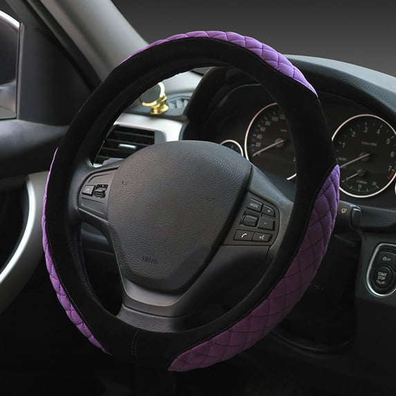 Universal Steering Wheel Cover | Crystal Velvet Flat Bottom Round Design | Non-Slip Grip | 36-38cm Diameter | 1-Piece Car Accessory for Comfort & Style