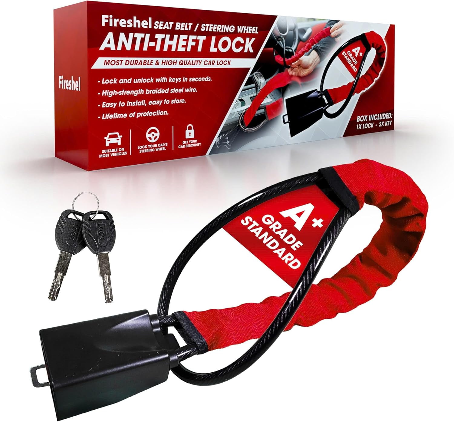 Universal Steering Wheel Steel Wire Lock Heavy-Duty Anti-Theft Car Lock, 5mm Thick & Durable Security Device for Cars, SUVs, and Trucks, Easy to Use with High-Strength Steel Cable