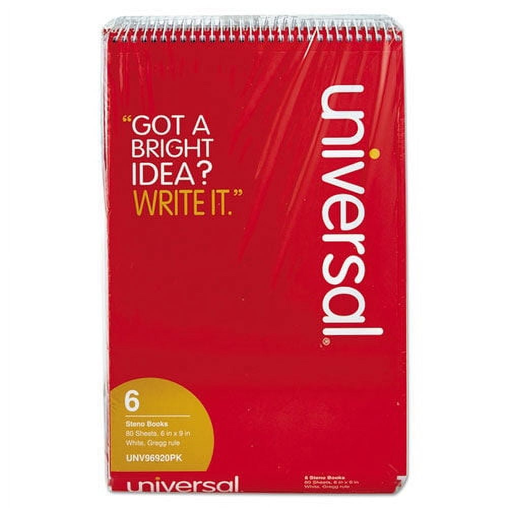 Universal Steno Books Gregg Rule 6 x 9 White Sheets 80/Pad Red Cover 6 Pads/Pack 96920PK