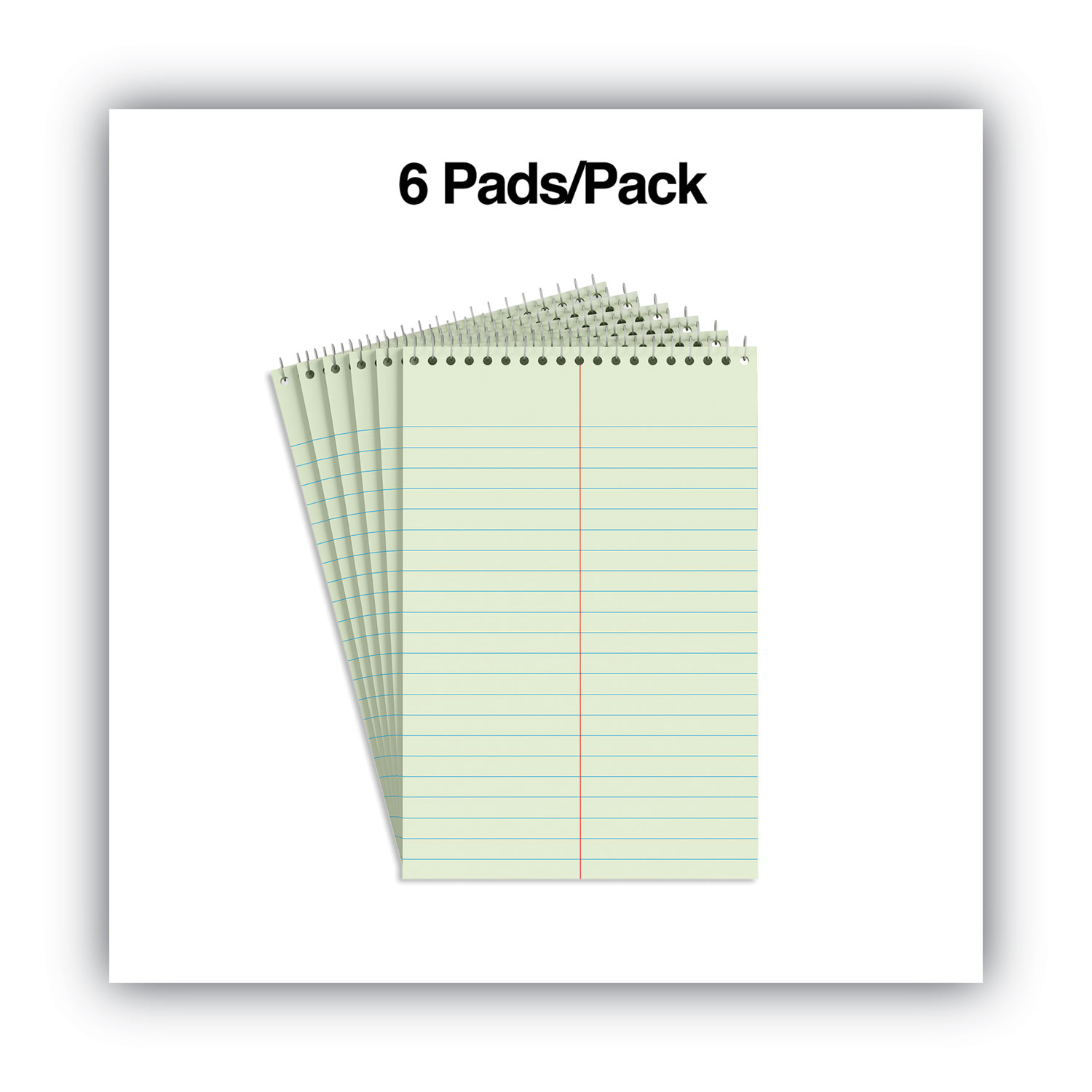 Universal Steno Pads, Gregg Rule, Red Cover, 80 GreenTint 6 x 9 Sheets, 6/Pack