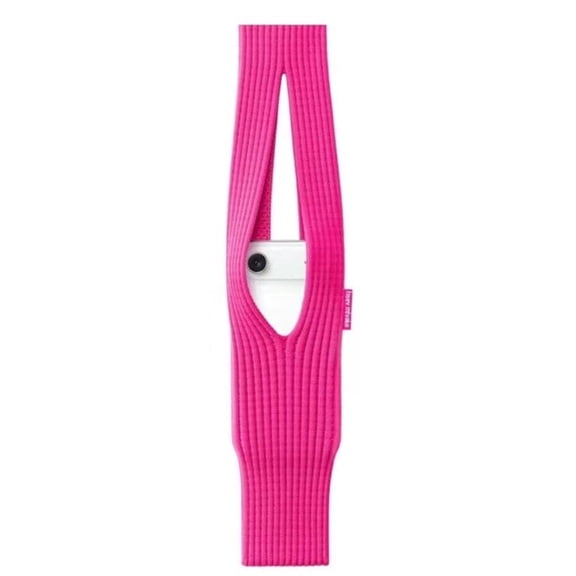 Universal Stretch Fabric Cell Phone Sock Pouch  Fashion Ribbed Carrying Case Holder with Strap for Most Smartphones - Pink