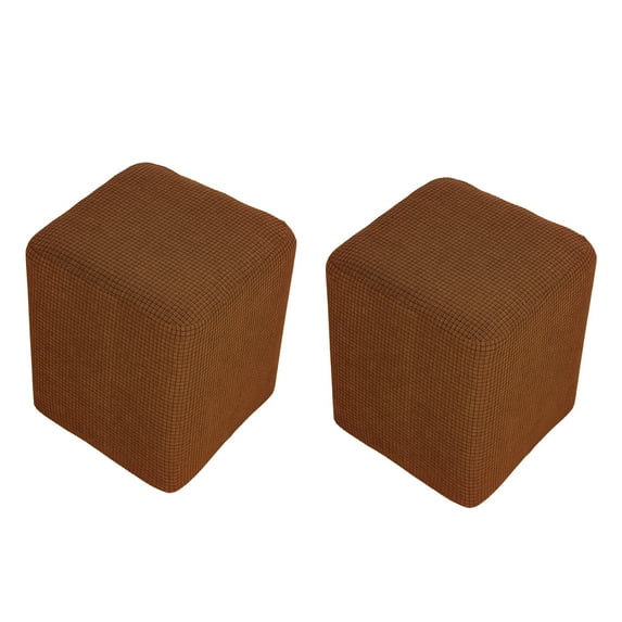 Universal Stretch Ottoman Cover All-inclusive Waterproof Footstool Cover Plush Dustproof Removable Ottoman Slipcovers,Washable -square light brown-2pcs