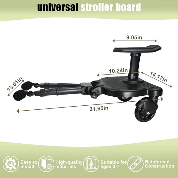 Universal Stroller Board, Black Buggy Board, Holds Children Up to 55lbs with Detachable Seat, 2in1 Sit and Stand Stroller Glider Board,Stroller Standing Board for Most Strollers, Stroller Rider Board