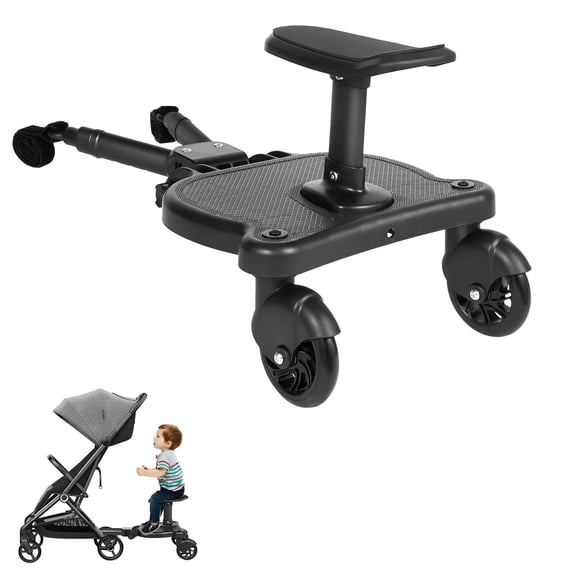 Universal Stroller Board with Detachable Seat, 2 in 1 Sit and Stand Stroller Attachment, Stroller Extra Seat, Buggy Board for Toddler to Ride, Holds Children Up to 55lbs, Black | US Stock