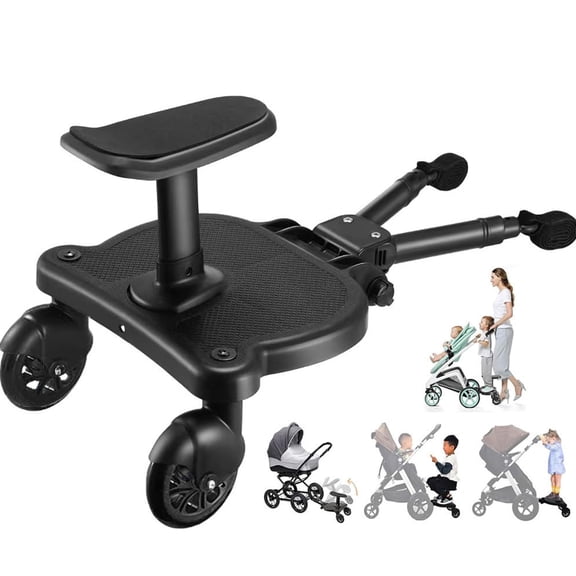 Universal Stroller Board with Detachable Seat,Buggy Board Suitable for Toddler to Ride,Sit and Stand Stroller,Stroller Standing Board,Stroller Board Attachment, Holds Children Up to 55lbs (Black)