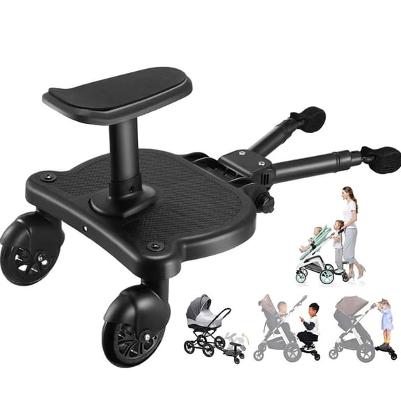 Universal Stroller Board with Detachable Seat,Buggy Board Suitable for Toddler to Ride,Sit and Stand Stroller,Stroller Standing Board,Stroller Board Attachment, Holds Children up to 55lbs (Black)