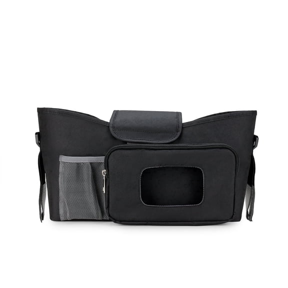 Universal Stroller Caddy Organizer with 2 Insulated Cup Holders & Hook/Loop Attachment - Fits All Strollers, Removable Shoulder Strap, 2 Large Storage Pockets