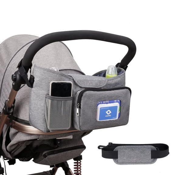 DEFAHN Universal Stroller Bag, Multi-use Stroller Organizer Caddy with Insulated Cup Holders & Storage Pockets,Gray