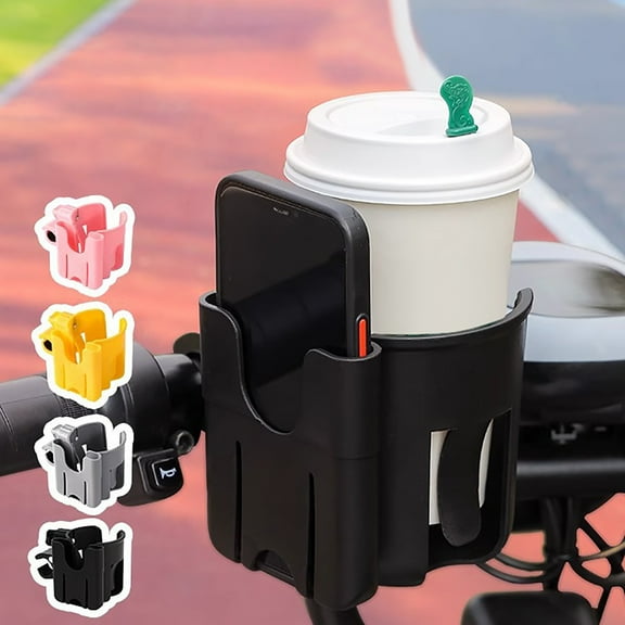 Universal Stroller Cup Holder with Phone Mount, Adjustable Clamp for Strollers, Wheelchairs, Scooters and Treadmills, Fits Bottles, Coffee Cups and Sippy Cups