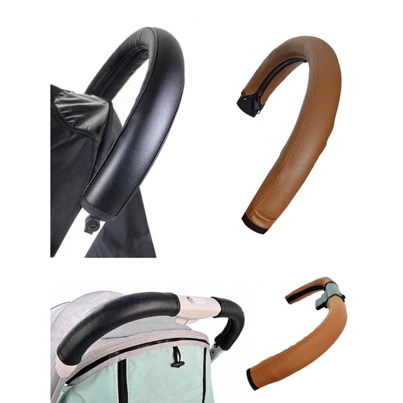 Universal Stroller Handle Cover PU Leather Stroller Handlebar Sleeve Protect Cover Case Stroller Accessories Handle Protector Cover With Removable Zipper BrownLong