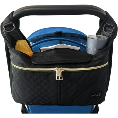 Universal Stroller Organize with Insulated Cup Holder ,Diaper Storage, Baby Stroller Organizer Fits for Stroller like Uppababy, Baby Jogger, Britax, BOB, Umbrella and Pet Stroller,Black
