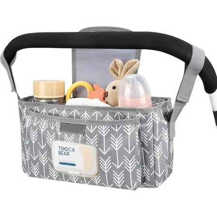 Universal Stroller Organizer with Insulated Cup Holder and Shoulder Strap, Stroller Bag Caddy Organizer Stroller Accessories for Uppababy, Baby Jogger, Nuna, Doona, Britax Strollers