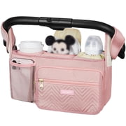 Stroller Organizer with Insulated Cup Holders, Anti-Sag Hard Bottom, Fits Bob, Uppababy, Doona, Britax, Pink