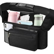 Universal Stroller Organizer Non Slip Straps Stroller Caddy with Insulated 2 Cup Holder-Detachable Phone Bag & Shoulder Strap,Fits for Stroller Like Uppababy,Baby Jogger and Pet Stroller,Black