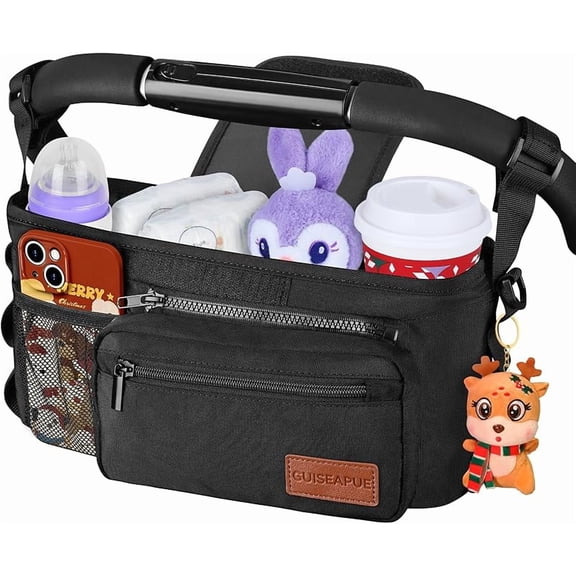 Universal Stroller Organizer with Cup Holder: Baby Travel Essential, Stroller Caddy with Shoulder Strap, Stroller Accessories Fit , Stroller