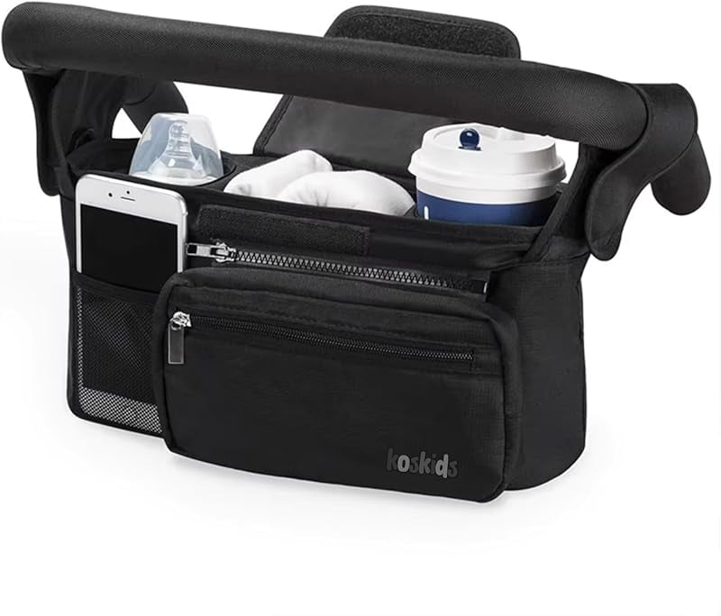 Universal Stroller Organizer with Insulated Cup Holder, Detachable Phone Bag, Shoulder Strap – Fits All Stroller Types, Keeps Drinks Hot/Cold