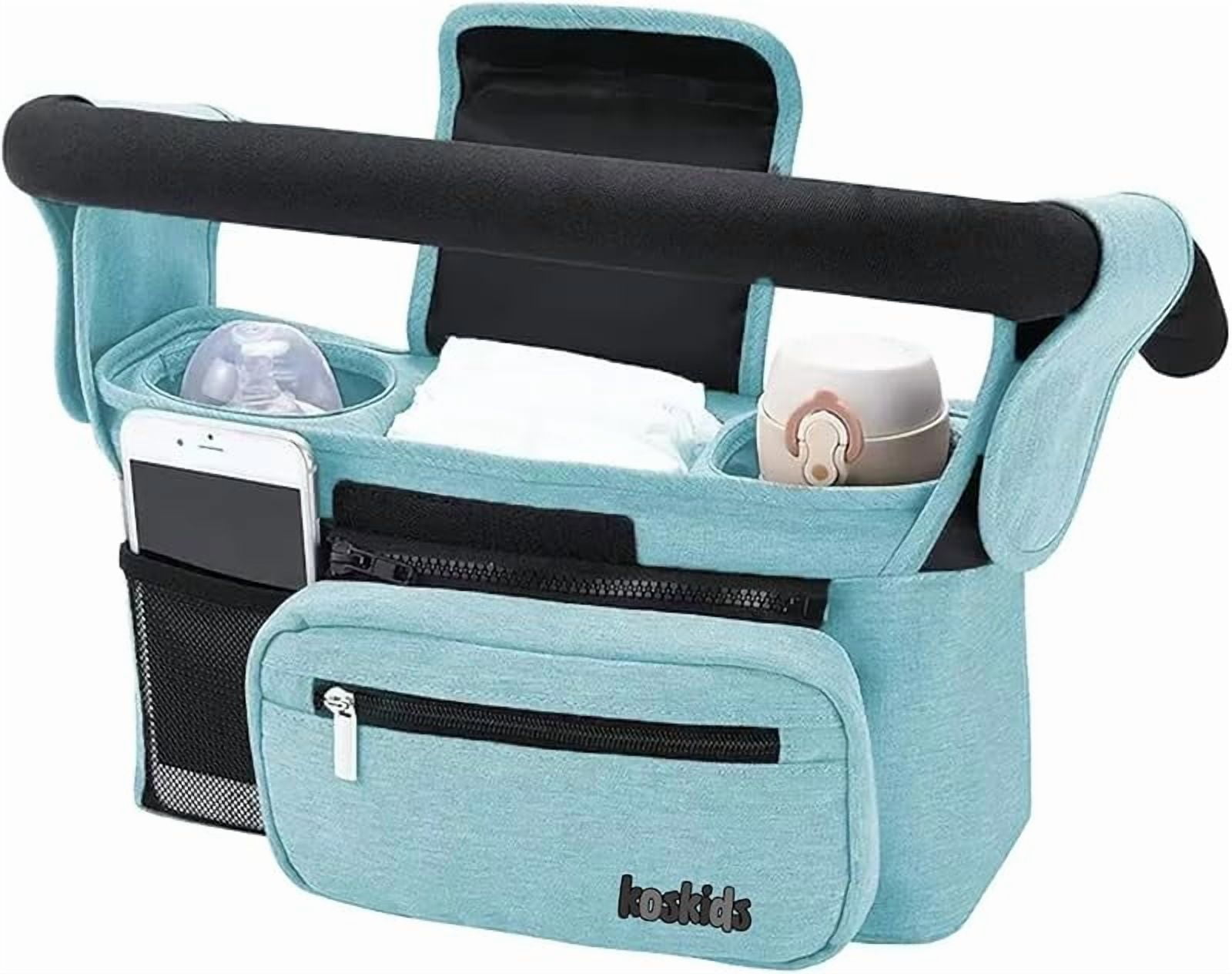 Universal Stroller Organizer with Insulated Cup Holder, Detachable Phone Bag, Shoulder Strap – Fits All Stroller Types, Keeps Drinks Hot/Cold