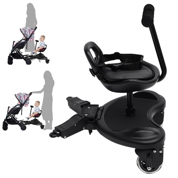 Universal Stroller Ride-On Board with Detachable Seat, 2-in-1 Sit & Stand Attachment for Children Up to 55 lbs (Black)