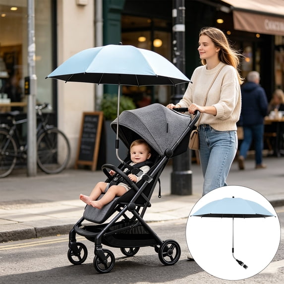 Universal Stroller Sun Shade Umbrella, UV Protection Waterproof Parasol for Kid Cart Wagon Baby Stroller Camping Trolley