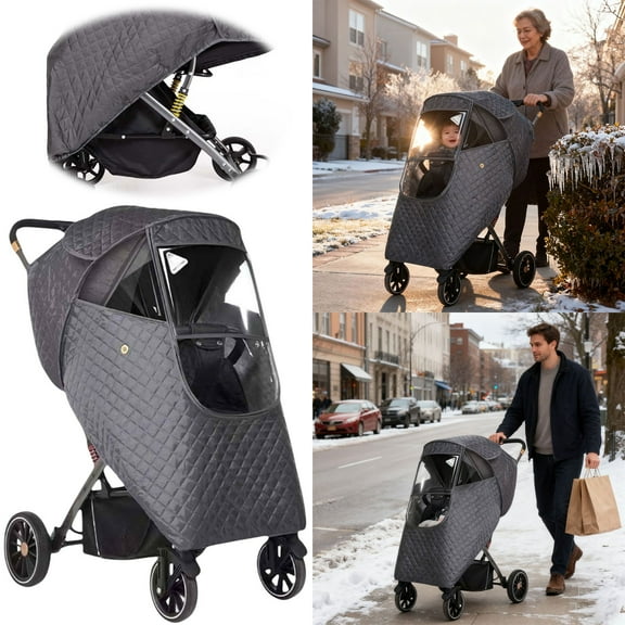 Universal Stroller Weather Shield Winter Wind And Rain Protective Cover For Baby Carriage And Pram With Strong Grip Elastic Edge