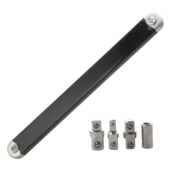 Universal Stubby Impact Offset Extender Wrench Socket Tool Set with 1/2'' 1/4'' 3/8'' Square Drive Adapters, Zero Degree Ratchet Tool Offset Extension Wrench Black 16 In