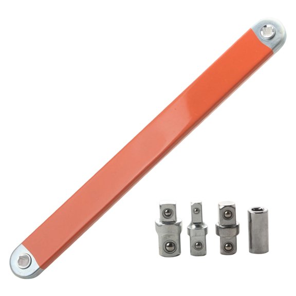Universal Stubby Impact Offset Extender Wrench Socket Tool Set with 1/2'' 1/4'' 3/8'' Square Drive Adapters, Zero Degree Ratchet Tool Offset Extension Wrench Orange 16 In