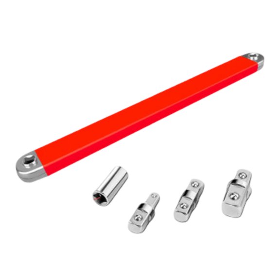 Universal Stubby Impact Offset Extender Wrench Socket Tool Set with 1/2'' 1/4'' 3/8'' Square Drive Adapters, Zero Degree Ratchet Tool Red