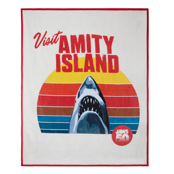 Universal Studios Jaws 50th Anniversary Amity Island Fleece Blanket New W Tag