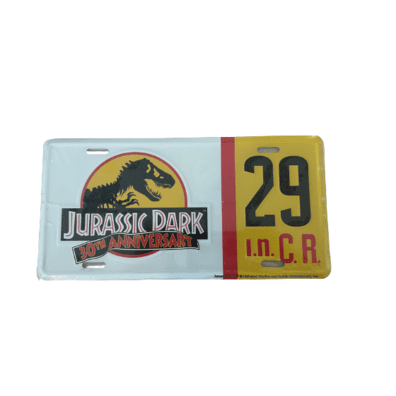 Universal Studios Jurassic Park T-Rex 30th White License Plate New