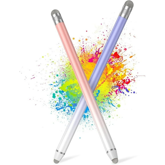 Universal Stylus Pens for Touch Screens (2 Pcs), High Sensitivity Fiber Tips, Compatible with Apple/iPhone/iPad/iOS/Android/Samsung Tablets and All Capacitive Touch Screens