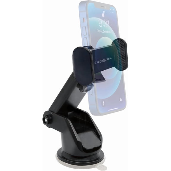 CHARGEWORX Universal Suction Car Mount: 360 Rotation, Secure Anti-Scratch Grip | Adjustable & Extendable Holder for iPhone, Android | Dashboard, Windshield, Desktop Compatible
