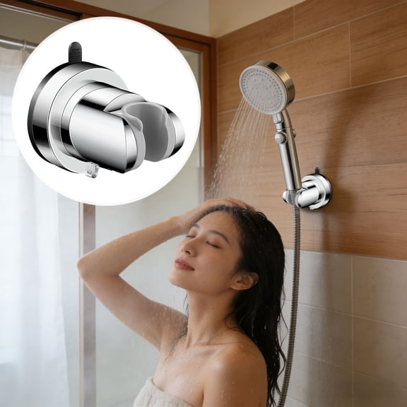 Universal Suction Shower Head Holder--Removable Wall-Mount Bracket for Handheld Showerheads--360° Adjustable Rotation, Height Customization, Anti-Slip Grip, Chrome Finish--Fits Round Shower Rods, 1