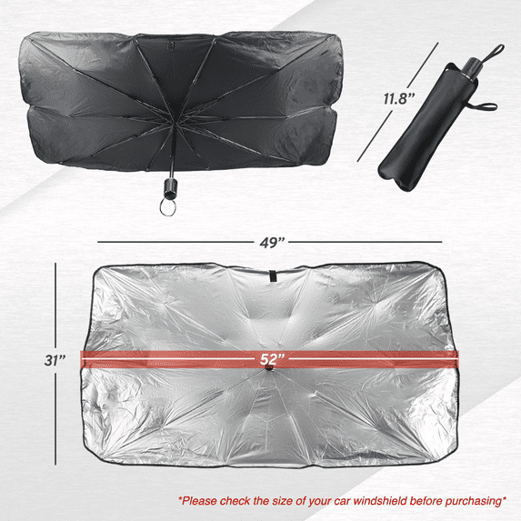 Universal Sun Shade Windshield Foldable For All Cars, Front Window Cover, Size 52"