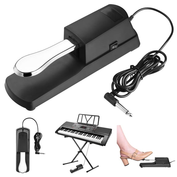 Universal Sustain Foot Pedal Piano-Style with Polarity Switch 1/4" Input Jack for Digital Piano Electronic Keyboard