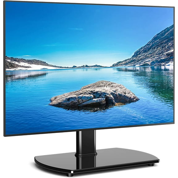 Universal Swivel TV Stand for 27-50 55 60 Inch TVs, Height Adjustable Table Top TV Stand Mount Hold up to 88 lbs, Pedestal TV Stands with Tempered Glass Base, Replacement TV Mount Stand