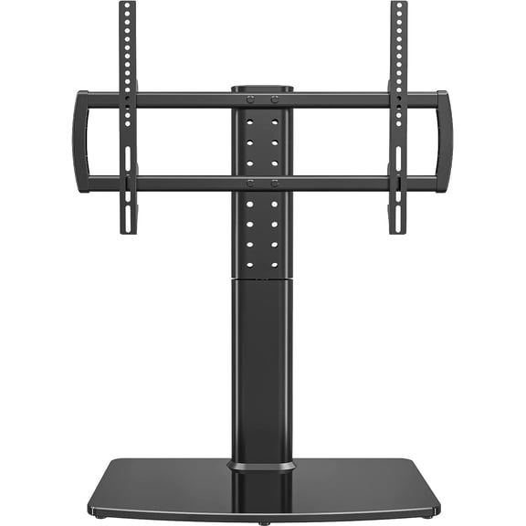 Universal Swivel TV Stand/Base Table Top Stand 40 to 86 inch TVs 110 Degree Swivel, 5 Level Height Adjustable, Heavy Duty Tempered Glass Base, Holds up 132lbs Screens, HT04B-003