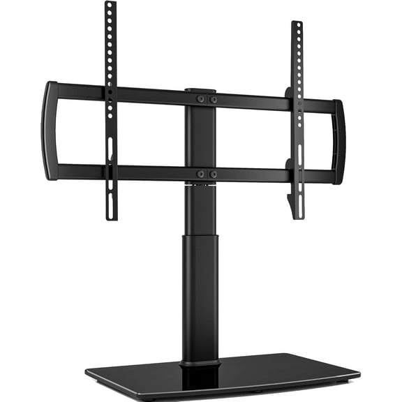 Universal Swivel TV Stand/Base Table Top Stand 40 to 86 inch TVs 110 Degree Swivel, 5 Level Height Adjustable, Heavy Duty Tempered Glass Base, Holds up 132lbs Screens, HT04B-003