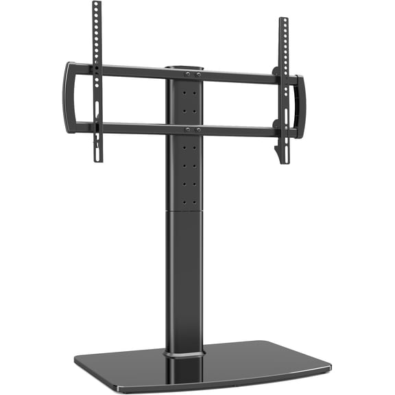 Universal Swivel TV Stand/Base Table Top Stand 40 to 86 inch TVs 110 Swivel, 5 Level Height Adjustable, Heavy Duty Tempered Glass Base, Holds up 132lbs Screens, HT04B-003