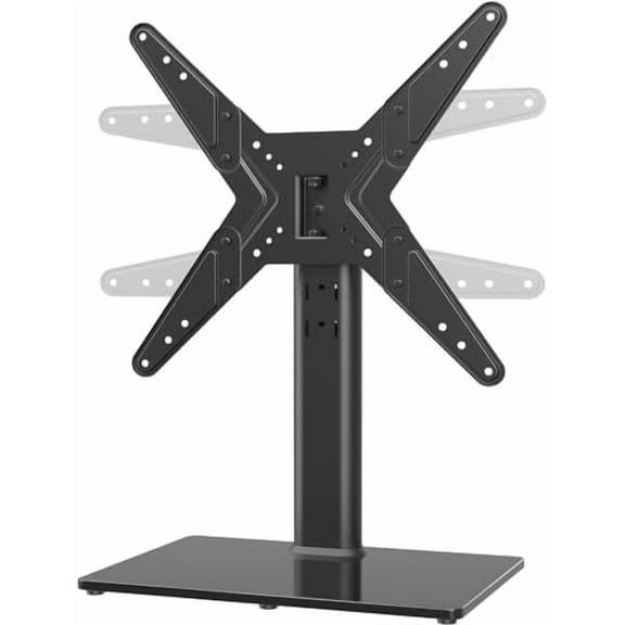 Universal Swivel TV Stand/Base Table Top TV Stand for 21 to 50 inch TVs with 90 Degree Swivel, 4 Level Height Adjustable, Heavy Duty Tempered Glass Base, Holds up to 99lbs, HT02B-002