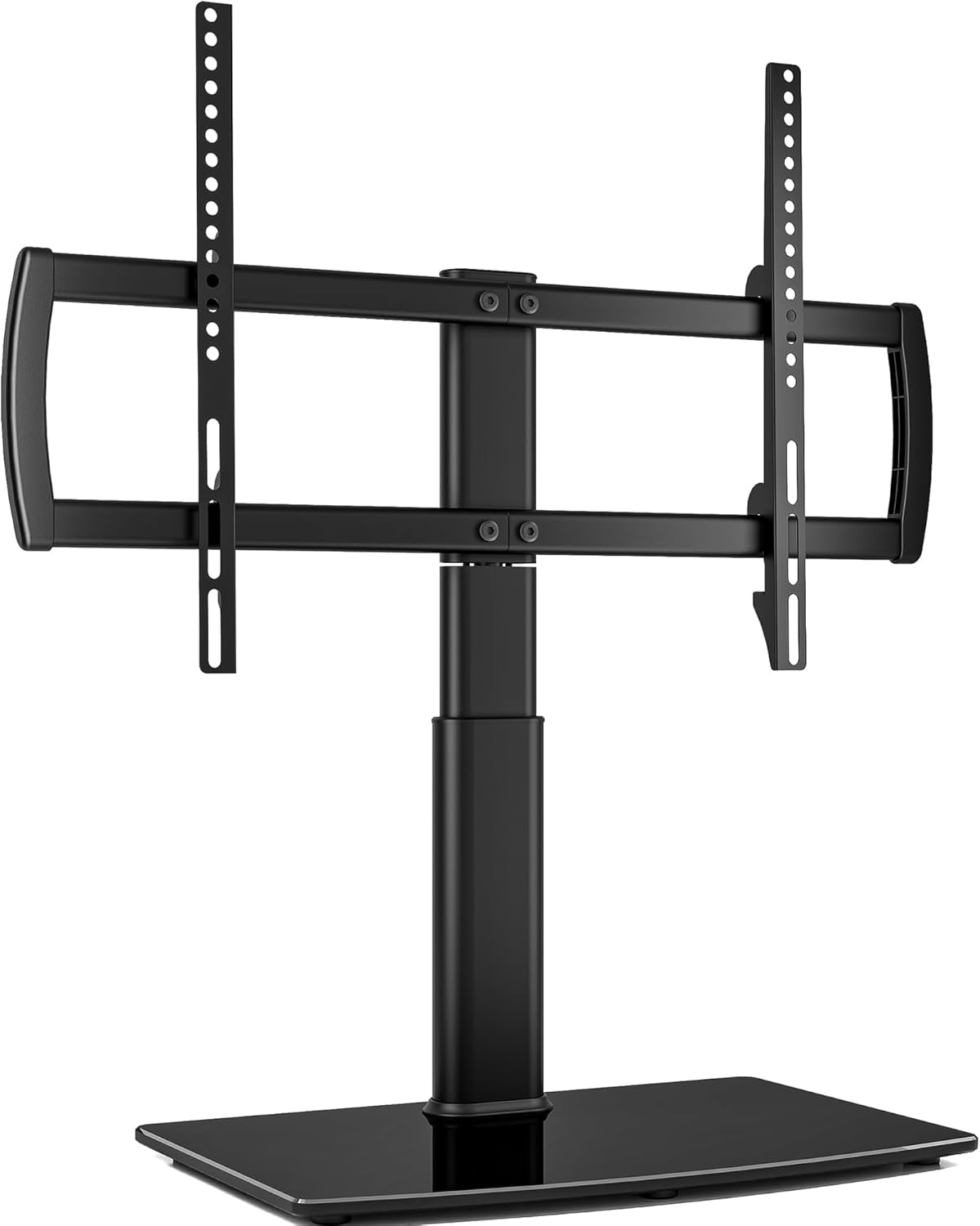 Black Adjustable Swivel TV Stand with Tempered Glass Base
