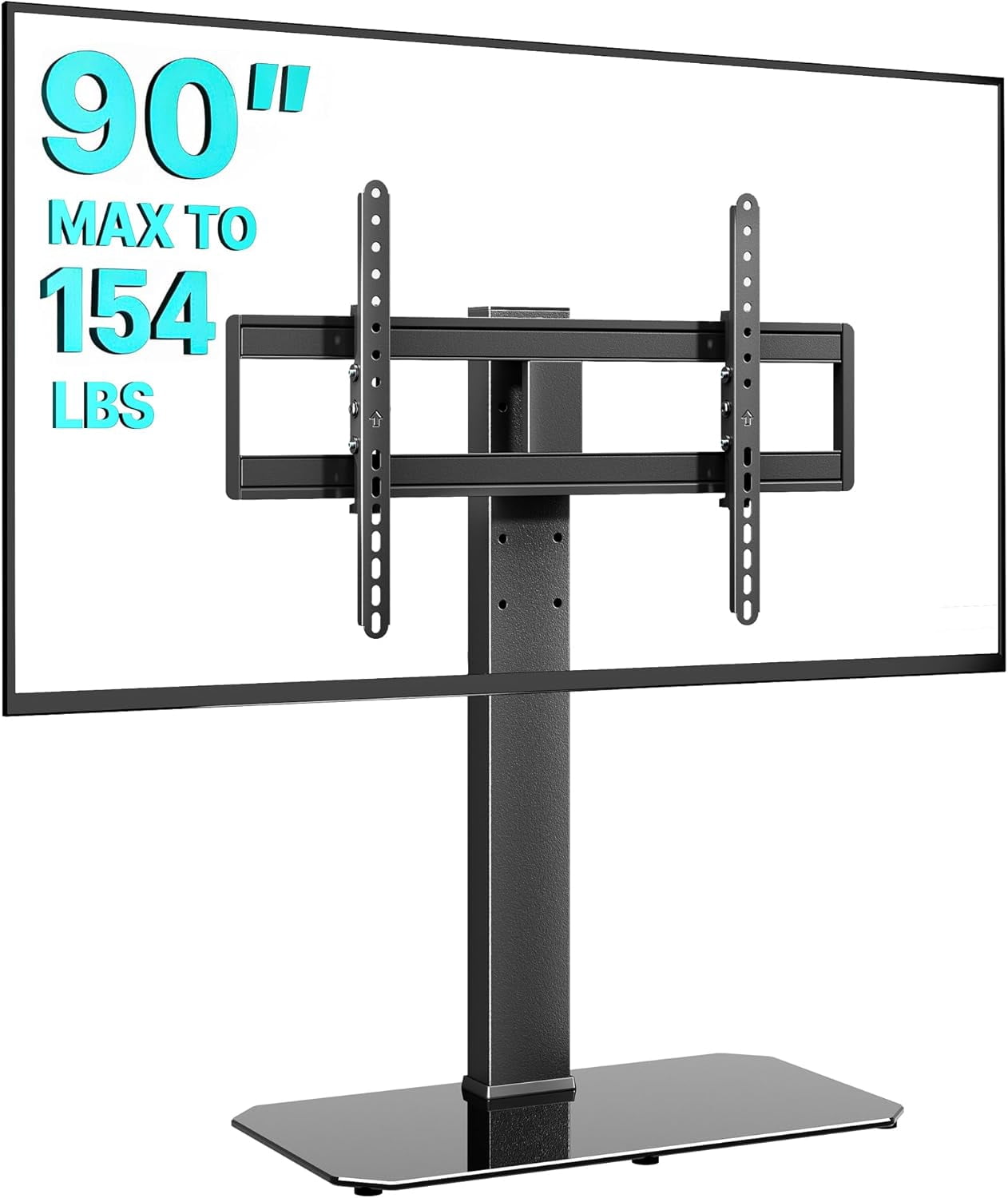 Universal Swivel TV Stand with Mount for 43–90 in TVs, Holds up to 154 lb, Height Adjustable Tabletop TV Stand with Tempered Glass Base, VESA Max 600x400mm