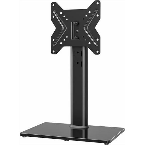 Universal Swivel TV /Table Top TV Stand for 19 to 43 inch TVs with 90 Degree Swivel, 4 Level Height Adjustable, Heavy Duty Tempered Glass Base, Holds up to 99LBS HT02B-001