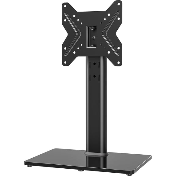 Universal Swivel Tabletop TV Stand for 19 to 43 Inch Flat Screen TVs, 90 Degree Swivel, 4 Level Height Adjustable, Heavy Duty Tempered Glass Base, Holds Up to 99 LBS