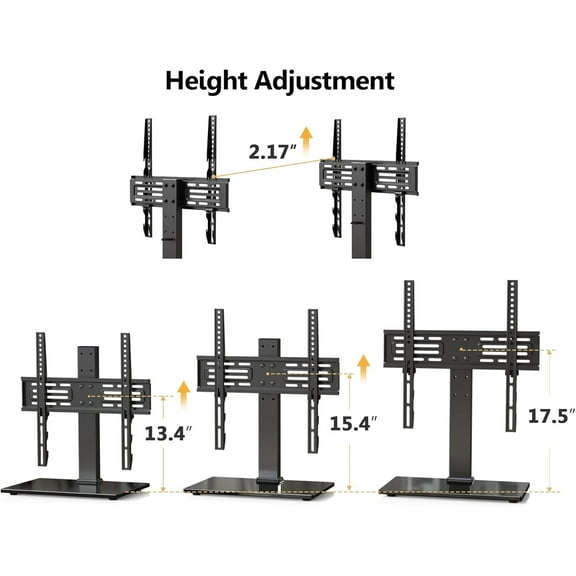 Universal TV Mount Stand Table Top TV Stand for 27-55 inch TVS Height Adjustable TV Stand Mount, Glass Base, Black